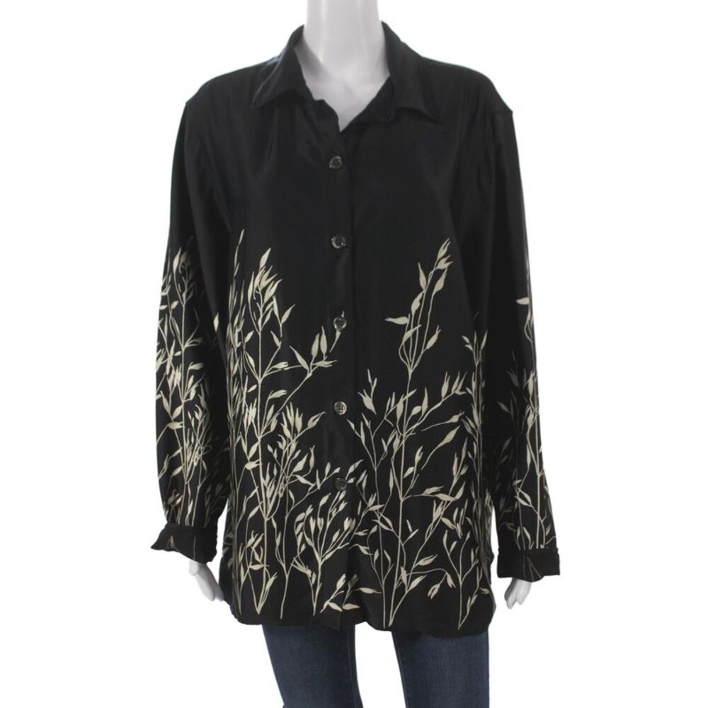 Agnes B Women Collared Floral Tunic Black Long Sleeve Viscose Size 3